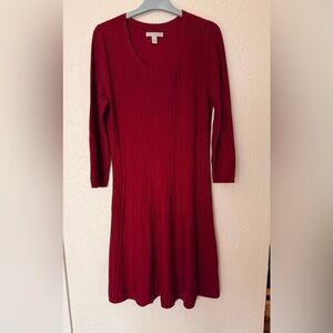 Dana Buchman Red Ribbed Long Sleeve Sheath Dress